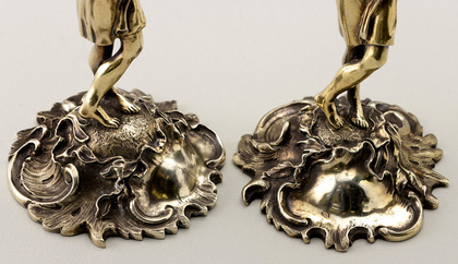 Fox Family Sterling Silver Gilt Figural Cast Candlesticks (Pair) - Charles Thomas Fox, George Fox